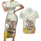 Eastern Quoll Australia Couples Matching Short Sleeve Bodycon Dress and Hawaiian Shirt Watercolor National Flowers Indigenous Art - Aussie Hoodie