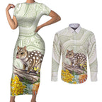 Eastern Quoll Australia Couples Matching Short Sleeve Bodycon Dress and Long Sleeve Button Shirt Watercolor National Flowers Indigenous Art - Aussie Hoodie