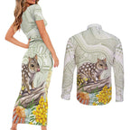 Eastern Quoll Australia Couples Matching Short Sleeve Bodycon Dress and Long Sleeve Button Shirt Watercolor National Flowers Indigenous Art - Aussie Hoodie