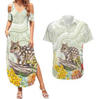Eastern Quoll Australia Couples Matching Summer Maxi Dress and Hawaiian Shirt Watercolor National Flowers Indigenous Art - Aussie Hoodie