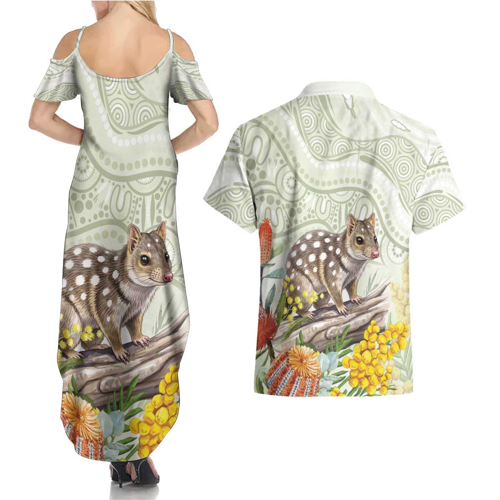 Eastern Quoll Australia Couples Matching Summer Maxi Dress and Hawaiian Shirt Watercolor National Flowers Indigenous Art - Aussie Hoodie