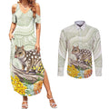 Eastern Quoll Australia Couples Matching Summer Maxi Dress and Long Sleeve Button Shirt Watercolor National Flowers Indigenous Art - Aussie Hoodie