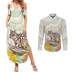 Eastern Quoll Australia Couples Matching Summer Maxi Dress and Long Sleeve Button Shirt Watercolor National Flowers Indigenous Art - Aussie Hoodie