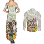 Eastern Quoll Australia Couples Matching Summer Maxi Dress and Long Sleeve Button Shirt Watercolor National Flowers Indigenous Art - Aussie Hoodie