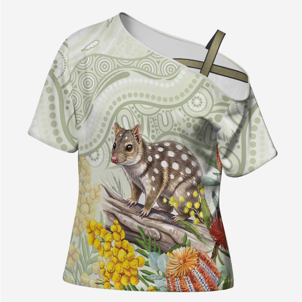 Eastern Quoll Australia Cross Shoulder Shirt Watercolor National Flowers Indigenous Art - Aussie Hoodie