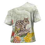 Eastern Quoll Australia Cross Shoulder Shirt Watercolor National Flowers Indigenous Art - Aussie Hoodie