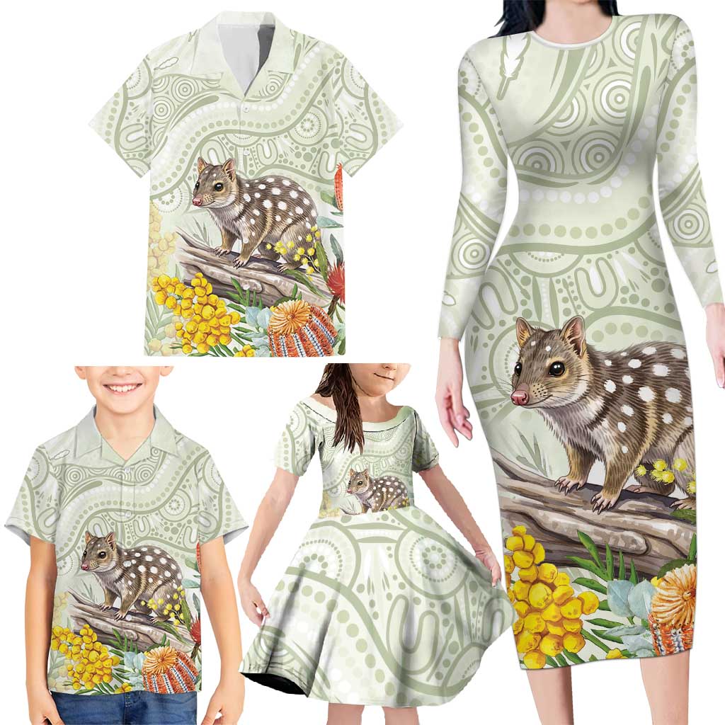 Eastern Quoll Australia Family Matching Long Sleeve Bodycon Dress and Hawaiian Shirt Watercolor National Flowers Indigenous Art - Aussie Hoodie