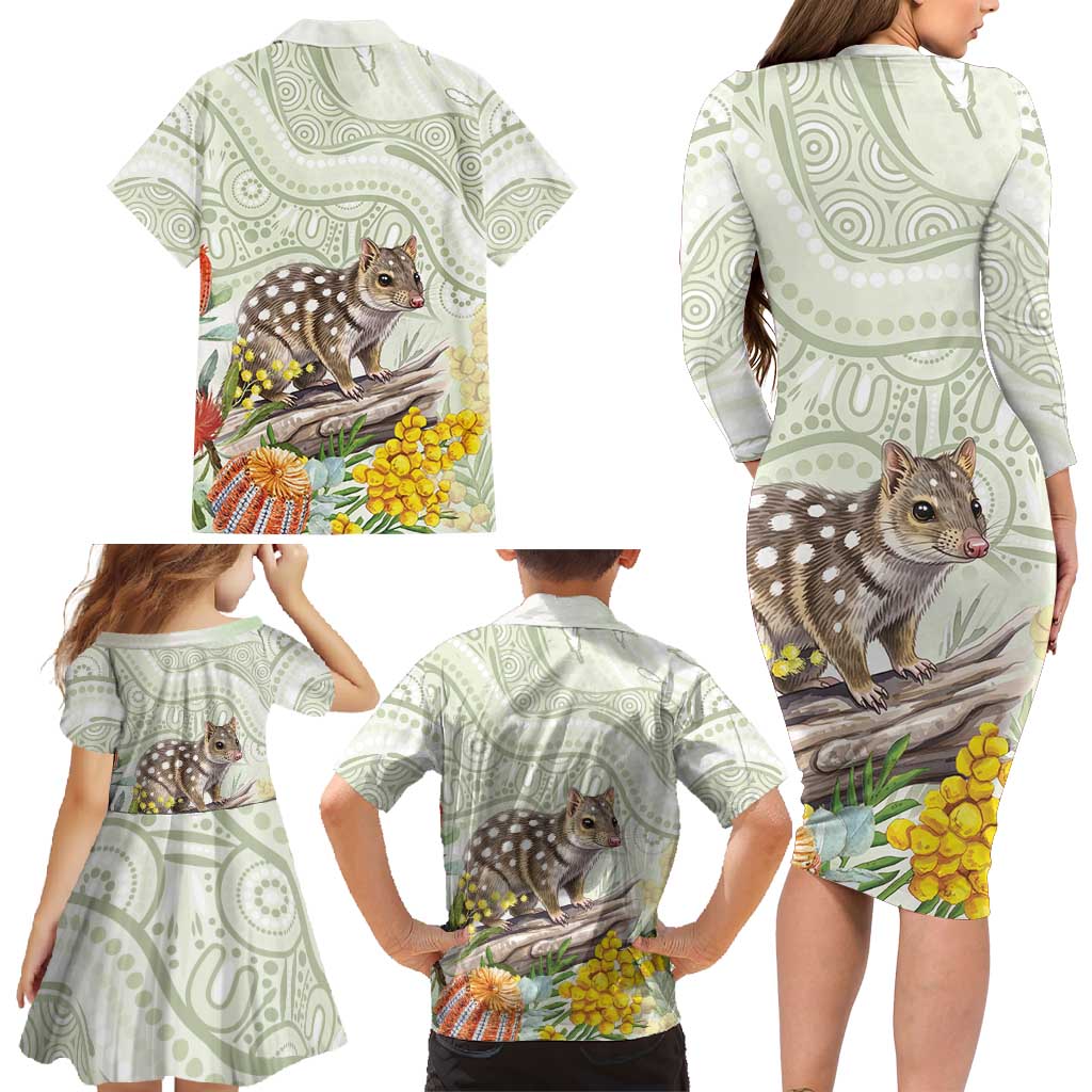 Eastern Quoll Australia Family Matching Long Sleeve Bodycon Dress and Hawaiian Shirt Watercolor National Flowers Indigenous Art - Aussie Hoodie