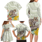 Eastern Quoll Australia Family Matching Long Sleeve Bodycon Dress and Hawaiian Shirt Watercolor National Flowers Indigenous Art - Aussie Hoodie