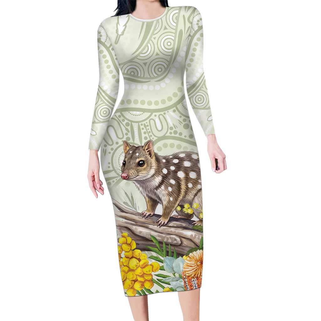 Eastern Quoll Australia Family Matching Long Sleeve Bodycon Dress and Hawaiian Shirt Watercolor National Flowers Indigenous Art - Aussie Hoodie