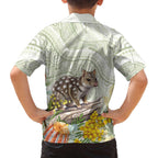 Eastern Quoll Australia Family Matching Off The Shoulder Long Sleeve Dress and Hawaiian Shirt Watercolor National Flowers Indigenous Art - Aussie Hoodie