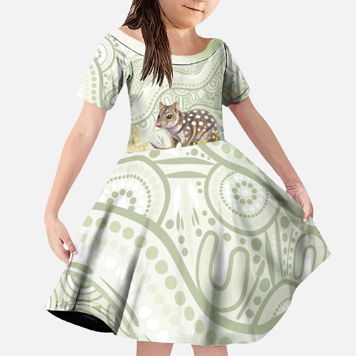 Eastern Quoll Australia Family Matching Off The Shoulder Long Sleeve Dress and Hawaiian Shirt Watercolor National Flowers Indigenous Art - Aussie Hoodie
