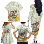 Eastern Quoll Australia Family Matching Off The Shoulder Long Sleeve Dress and Hawaiian Shirt Watercolor National Flowers Indigenous Art - Aussie Hoodie