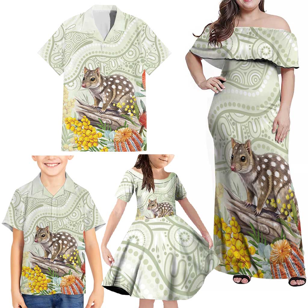 Eastern Quoll Australia Family Matching Off Shoulder Maxi Dress and Hawaiian Shirt Watercolor National Flowers Indigenous Art - Aussie Hoodie