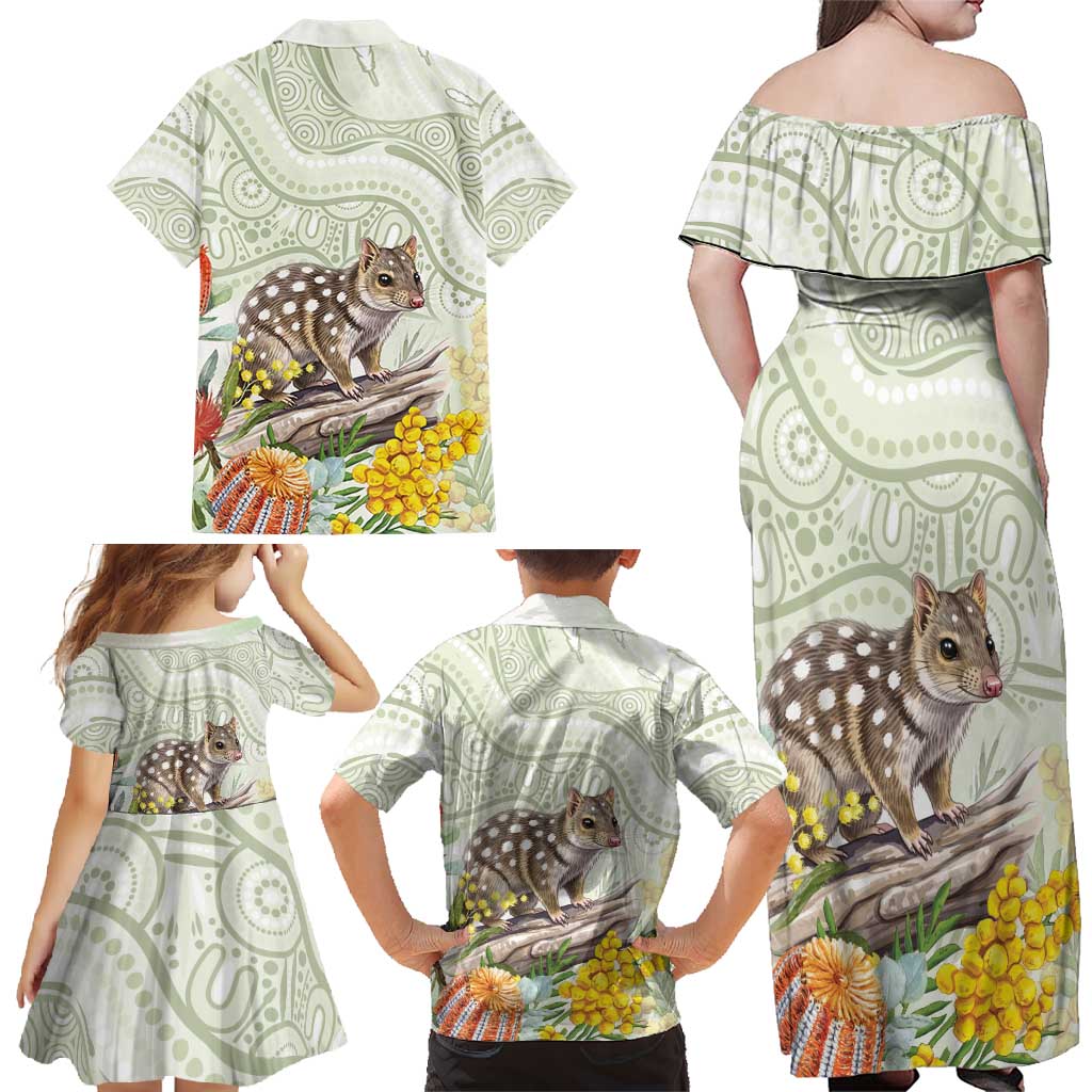 Eastern Quoll Australia Family Matching Off Shoulder Maxi Dress and Hawaiian Shirt Watercolor National Flowers Indigenous Art - Aussie Hoodie