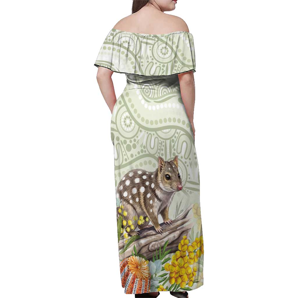 Eastern Quoll Australia Family Matching Off Shoulder Maxi Dress and Hawaiian Shirt Watercolor National Flowers Indigenous Art - Aussie Hoodie
