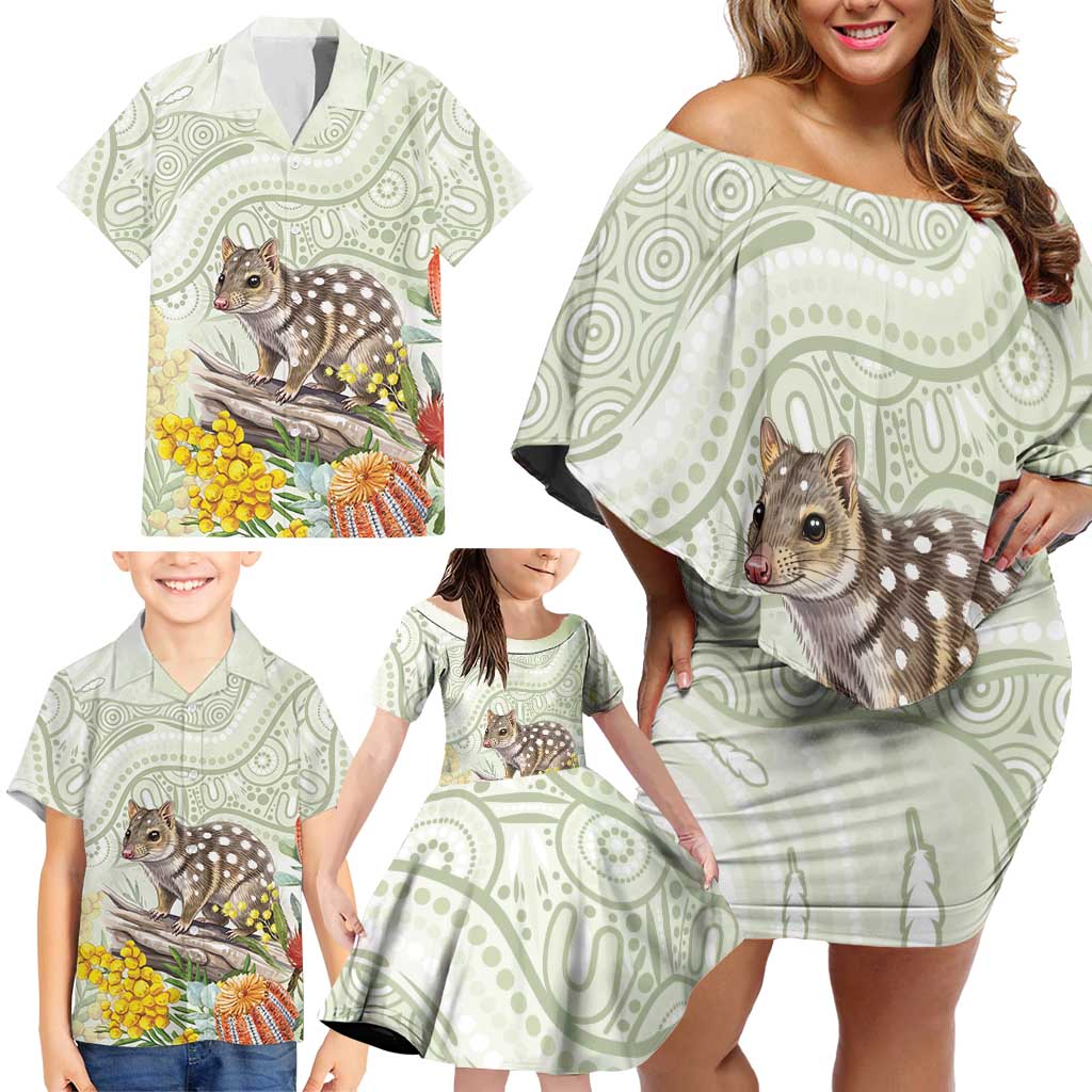 Eastern Quoll Australia Family Matching Off Shoulder Short Dress and Hawaiian Shirt Watercolor National Flowers Indigenous Art - Aussie Hoodie
