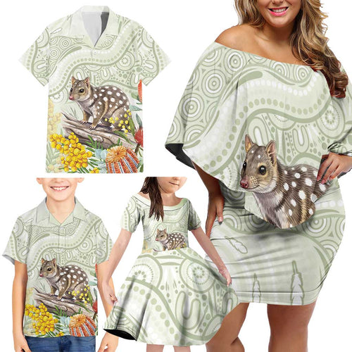Eastern Quoll Australia Family Matching Off Shoulder Short Dress and Hawaiian Shirt Watercolor National Flowers Indigenous Art - Aussie Hoodie