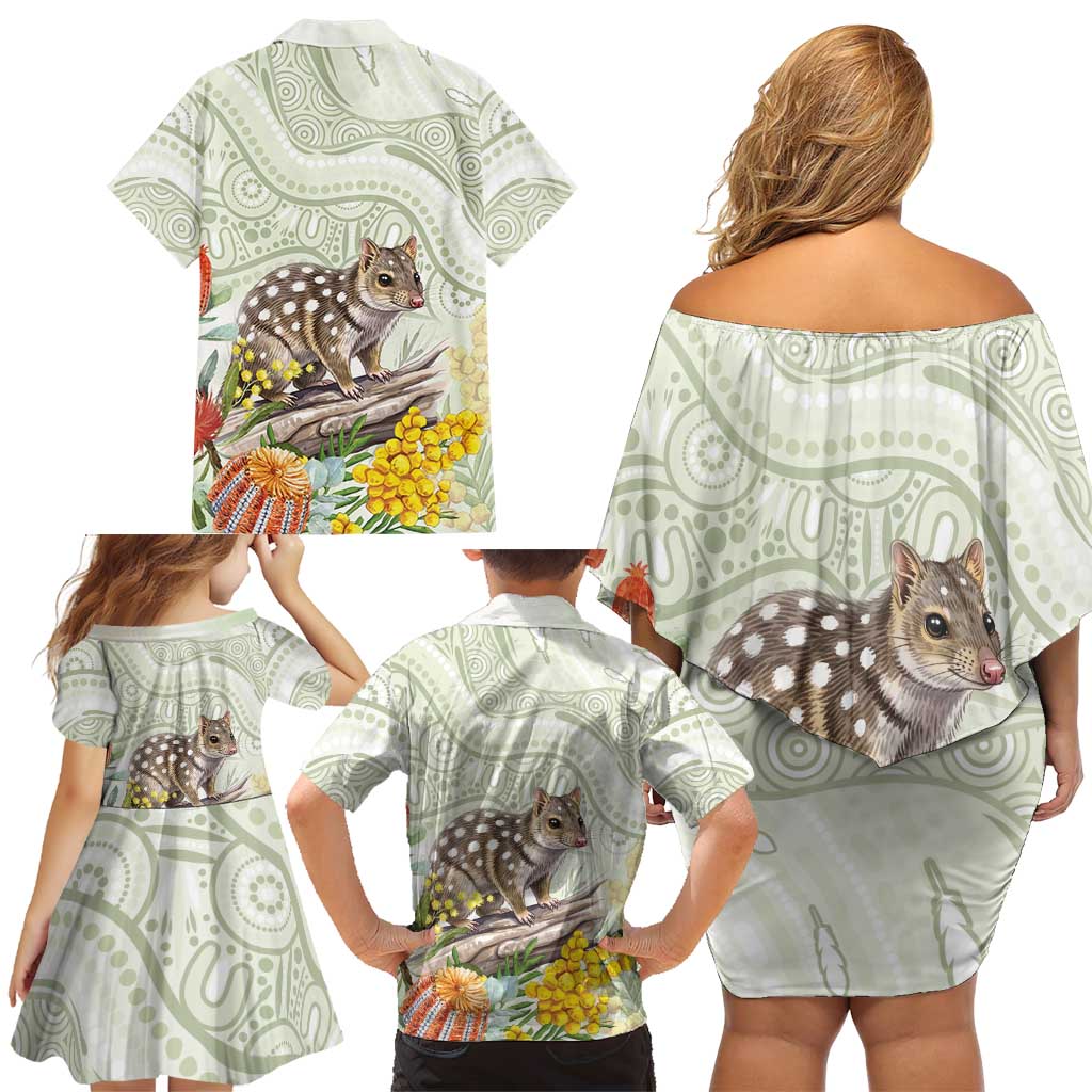 Eastern Quoll Australia Family Matching Off Shoulder Short Dress and Hawaiian Shirt Watercolor National Flowers Indigenous Art - Aussie Hoodie