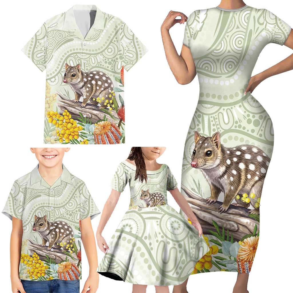 Eastern Quoll Australia Family Matching Short Sleeve Bodycon Dress and Hawaiian Shirt Watercolor National Flowers Indigenous Art - Aussie Hoodie
