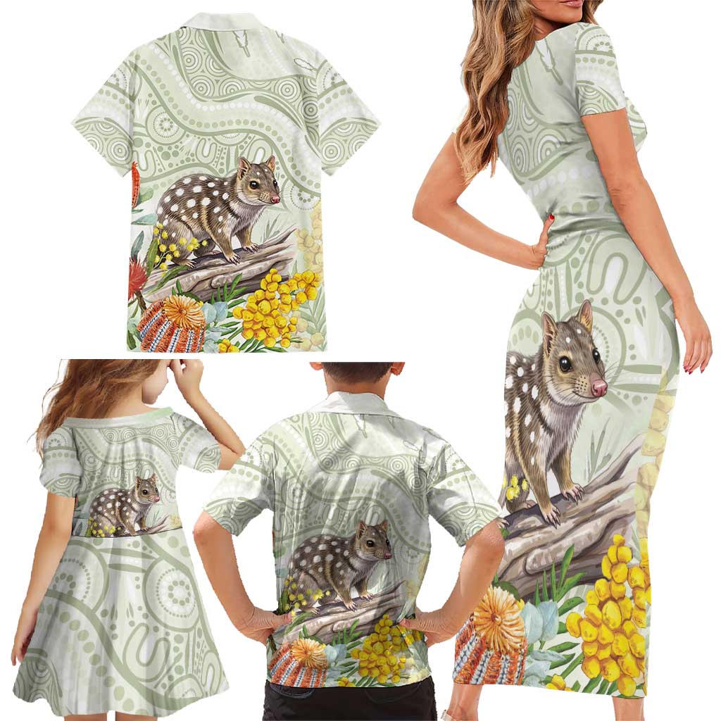 Eastern Quoll Australia Family Matching Short Sleeve Bodycon Dress and Hawaiian Shirt Watercolor National Flowers Indigenous Art - Aussie Hoodie