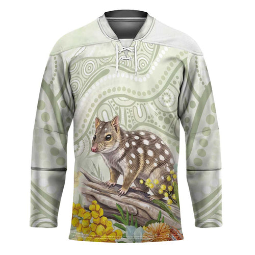 Eastern Quoll Australia Hockey Jersey Watercolor National Flowers Indigenous Art - Aussie Hoodie