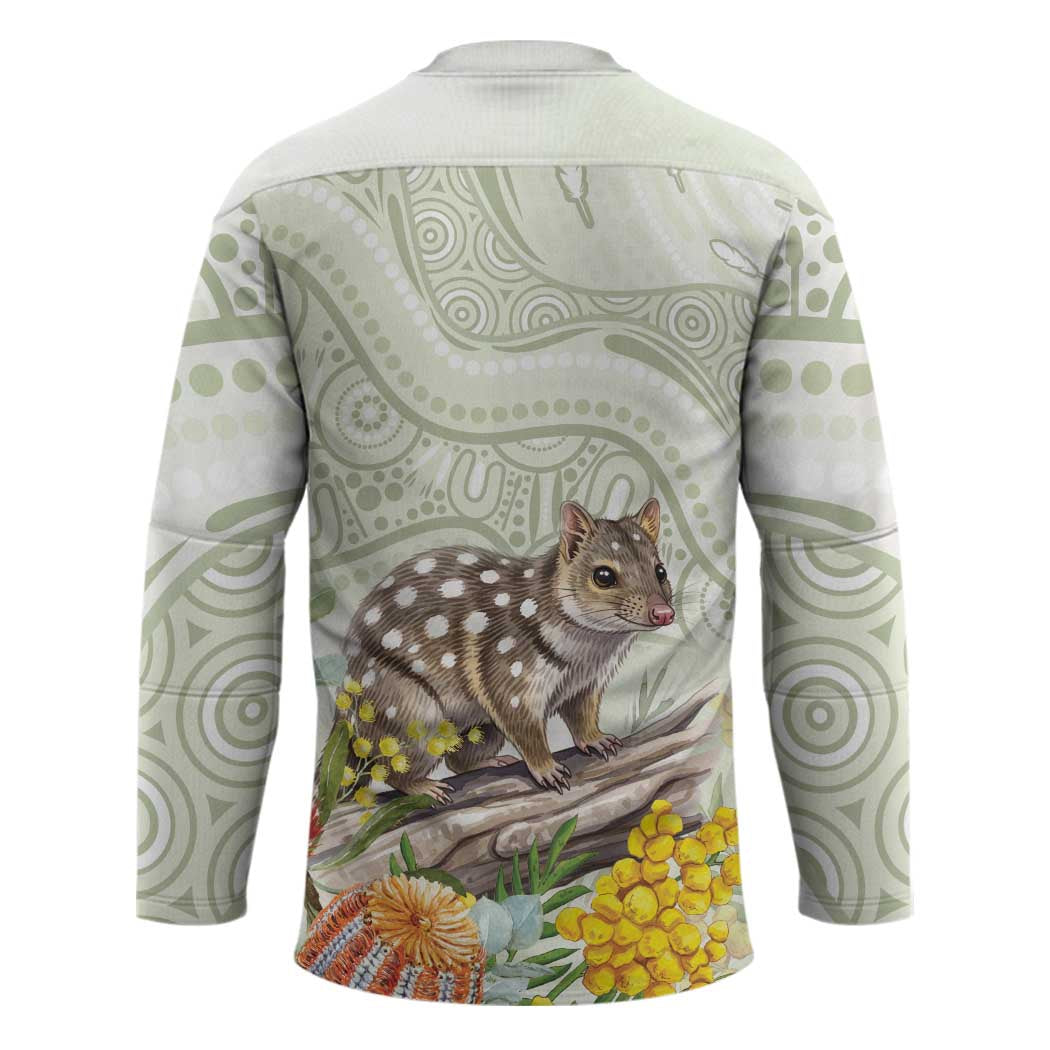 Eastern Quoll Australia Hockey Jersey Watercolor National Flowers Indigenous Art - Aussie Hoodie