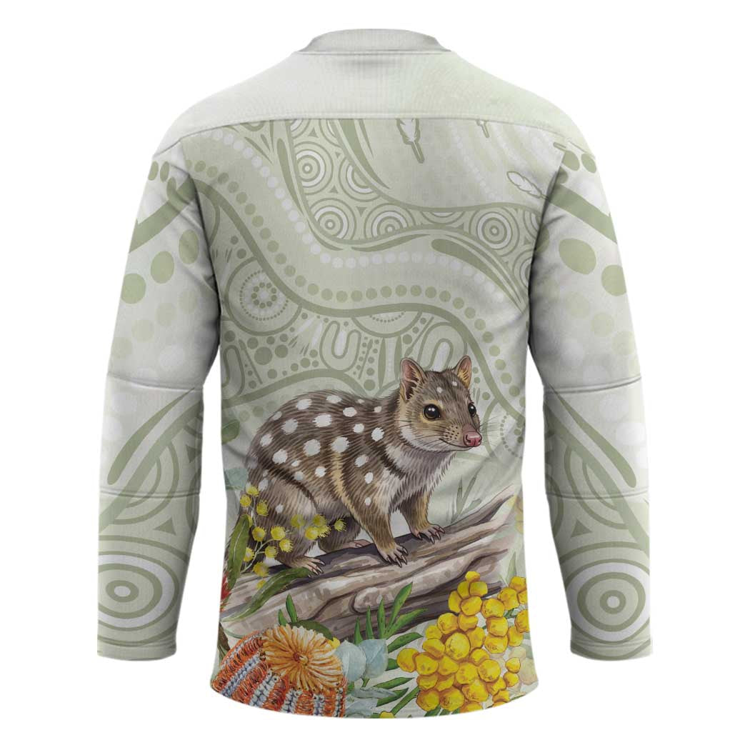 Eastern Quoll Australia Hockey Jersey Watercolor National Flowers Indigenous Art - Aussie Hoodie
