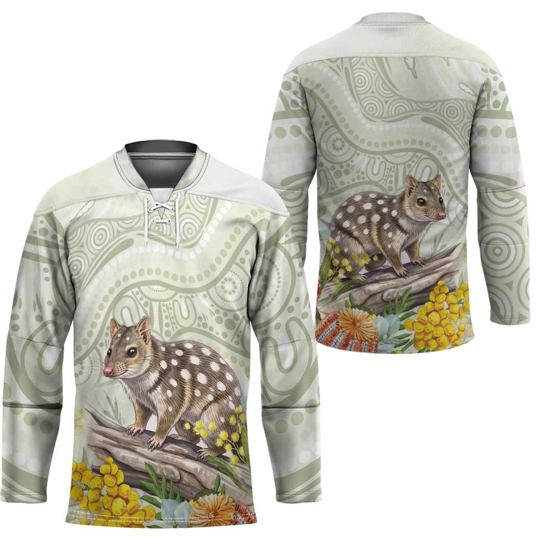 Eastern Quoll Australia Hockey Jersey Watercolor National Flowers Indigenous Art - Aussie Hoodie