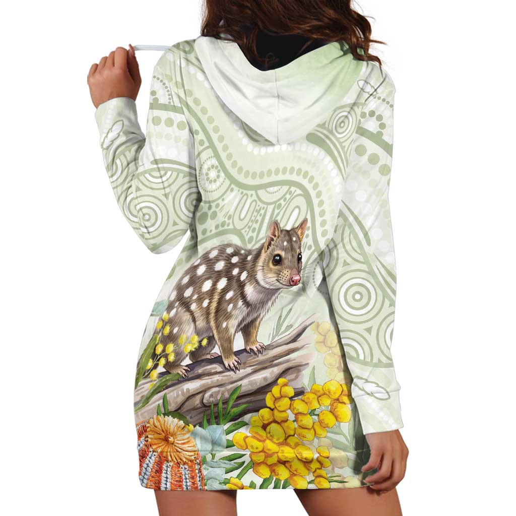 Eastern Quoll Australia Hoodie Dress Watercolor National Flowers Indigenous Art - Aussie Hoodie