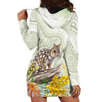 Eastern Quoll Australia Hoodie Dress Watercolor National Flowers Indigenous Art - Aussie Hoodie