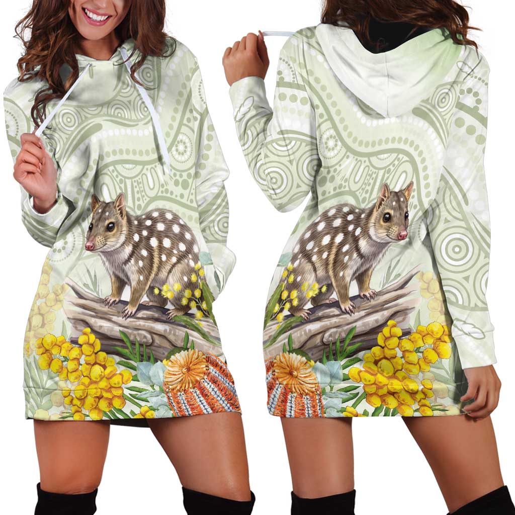 Eastern Quoll Australia Hoodie Dress Watercolor National Flowers Indigenous Art - Aussie Hoodie