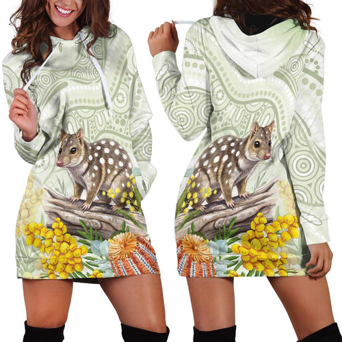 Eastern Quoll Australia Hoodie Dress Watercolor National Flowers Indigenous Art - Aussie Hoodie