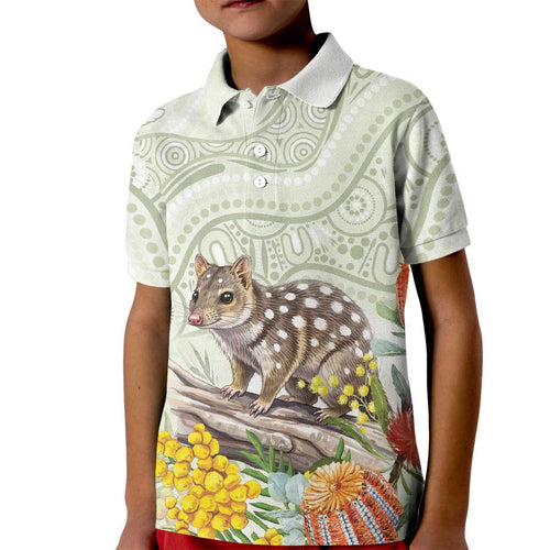 Eastern Quoll Australia Kid Polo Shirt Watercolor National Flowers Indigenous Art - Aussie Hoodie
