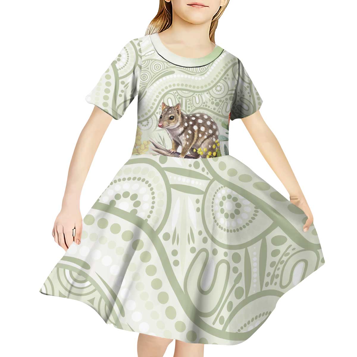 Eastern Quoll Australia Kid Short Sleeve Dress Watercolor National Flowers Indigenous Art - Aussie Hoodie