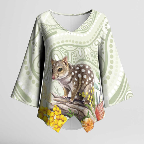 Eastern Quoll Australia Kimono Sleeve Blouse Watercolor National Flowers Indigenous Art - Aussie Hoodie