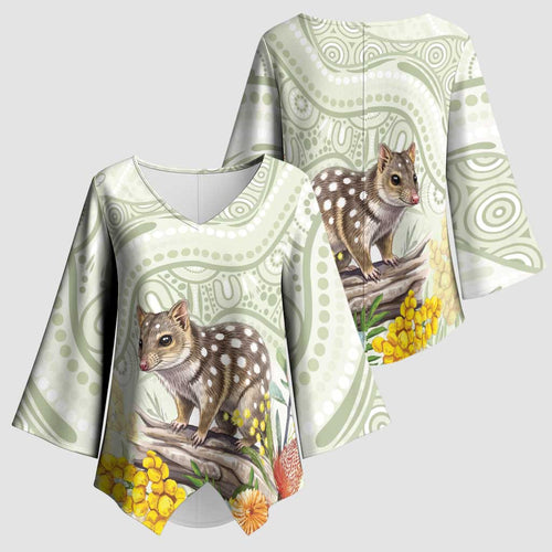Eastern Quoll Australia Kimono Sleeve Blouse Watercolor National Flowers Indigenous Art - Aussie Hoodie