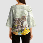 Eastern Quoll Australia Kimono Sleeve Blouse Watercolor National Flowers Indigenous Art - Aussie Hoodie