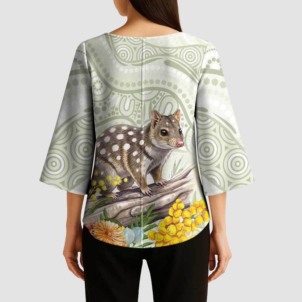 Eastern Quoll Australia Kimono Sleeve Blouse Watercolor National Flowers Indigenous Art - Aussie Hoodie