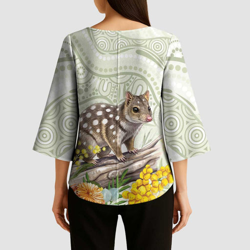 Eastern Quoll Australia Kimono Sleeve Blouse Watercolor National Flowers Indigenous Art - Aussie Hoodie