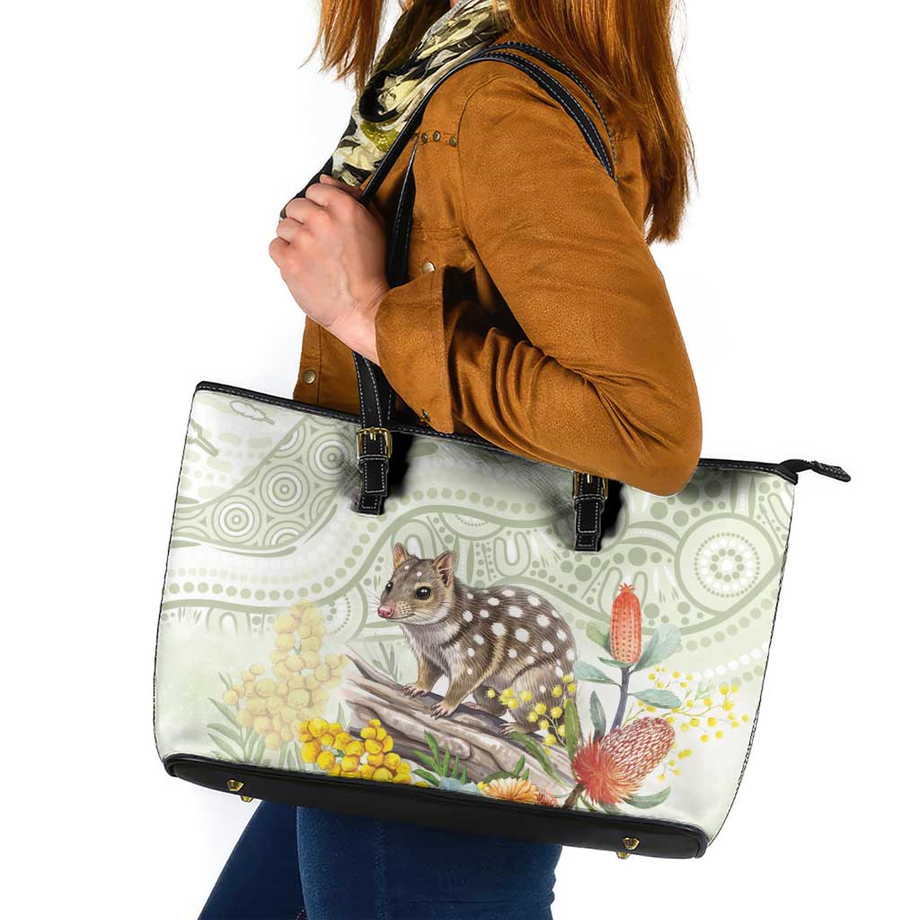 Eastern Quoll Australia Leather Tote Bag Watercolor National Flowers Indigenous Art - Aussie Hoodie