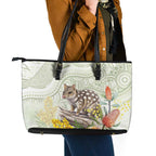 Eastern Quoll Australia Leather Tote Bag Watercolor National Flowers Indigenous Art - Aussie Hoodie