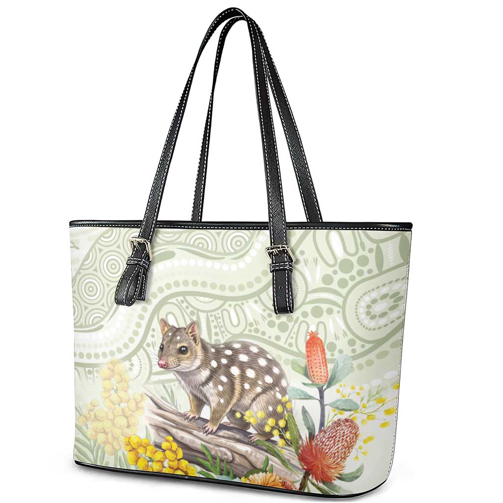 Eastern Quoll Australia Leather Tote Bag Watercolor National Flowers Indigenous Art - Aussie Hoodie