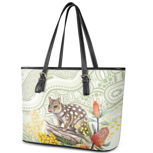 Eastern Quoll Australia Leather Tote Bag Watercolor National Flowers Indigenous Art - Aussie Hoodie