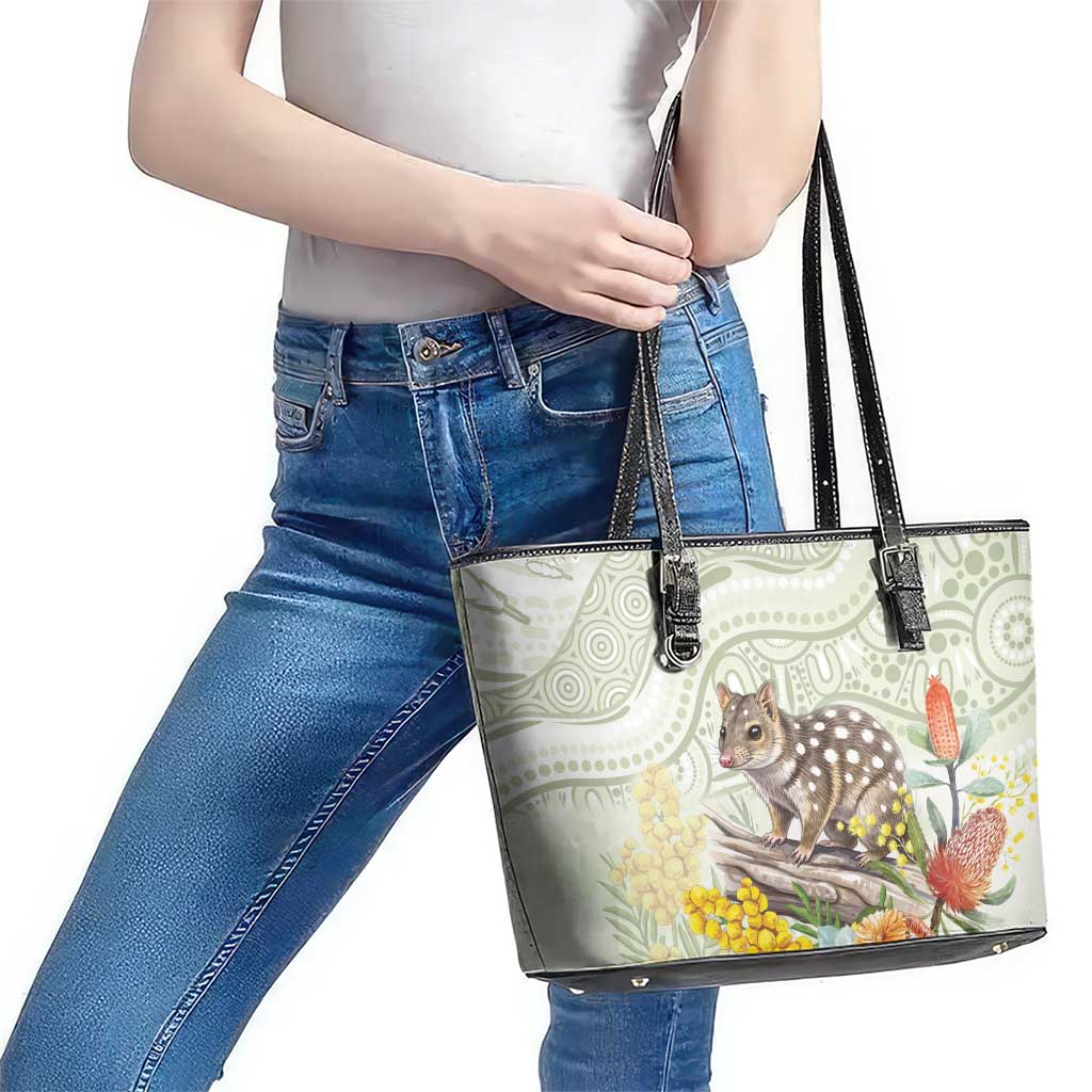 Eastern Quoll Australia Leather Tote Bag Watercolor National Flowers Indigenous Art - Aussie Hoodie