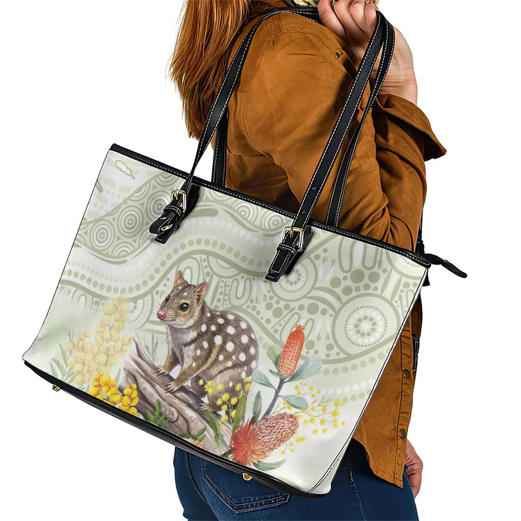 Eastern Quoll Australia Leather Tote Bag Watercolor National Flowers Indigenous Art - Aussie Hoodie