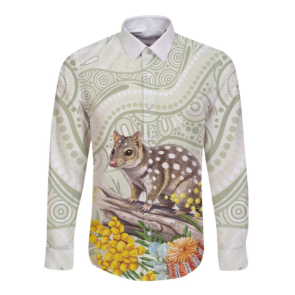Eastern Quoll Australia Long Sleeve Button Shirt Watercolor National Flowers Indigenous Art - Aussie Hoodie