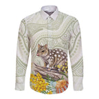 Eastern Quoll Australia Long Sleeve Button Shirt Watercolor National Flowers Indigenous Art - Aussie Hoodie