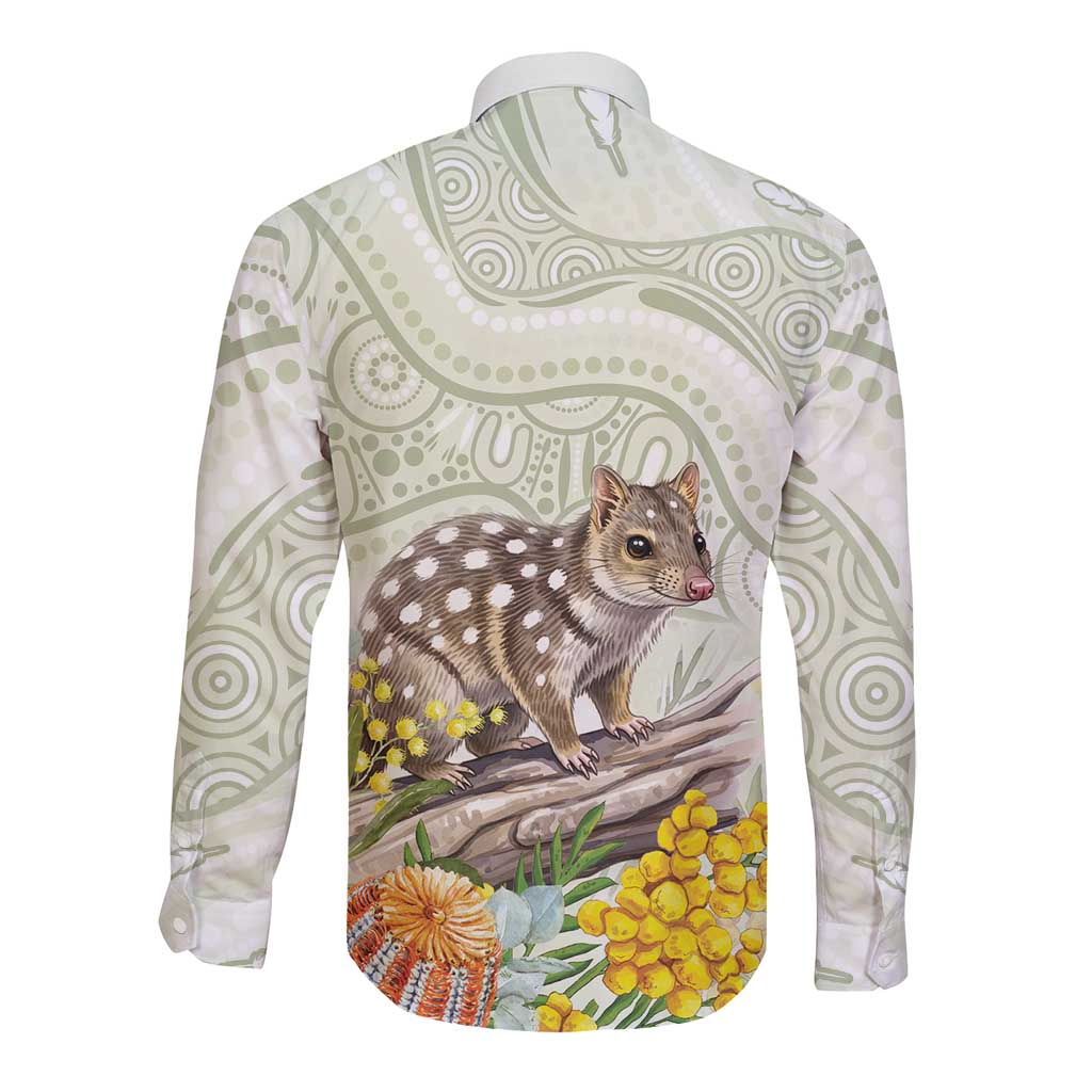 Eastern Quoll Australia Long Sleeve Button Shirt Watercolor National Flowers Indigenous Art - Aussie Hoodie
