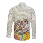 Eastern Quoll Australia Long Sleeve Button Shirt Watercolor National Flowers Indigenous Art - Aussie Hoodie